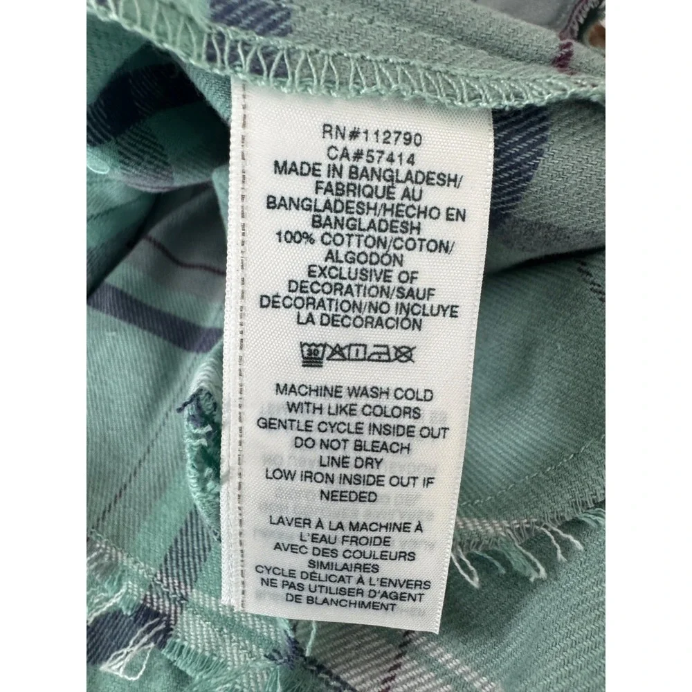 NWT True‎ Religion Western Plaid Flannel Shirt Men's Large Teal Grey Long Sleeve